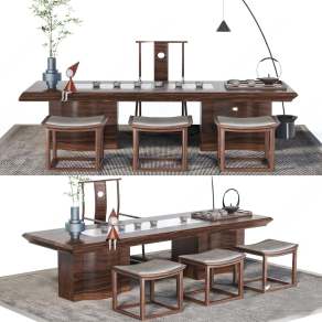 新中式茶桌椅3D模型下载